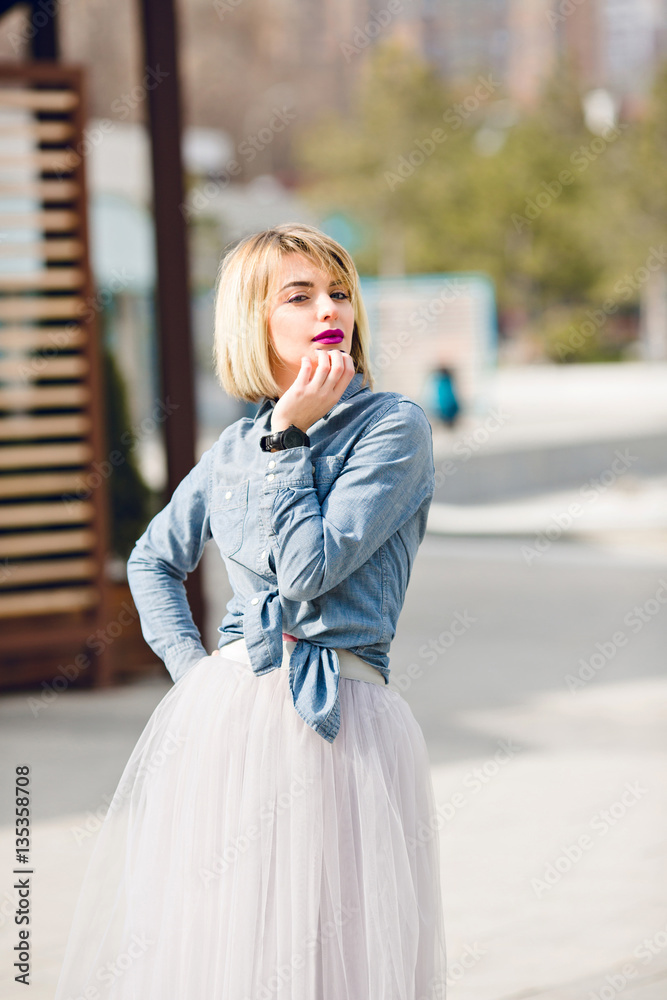 Black tulle skirt with denim shirt sales
