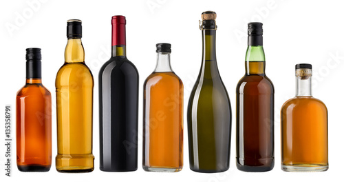 Set of wine and brandy bottles