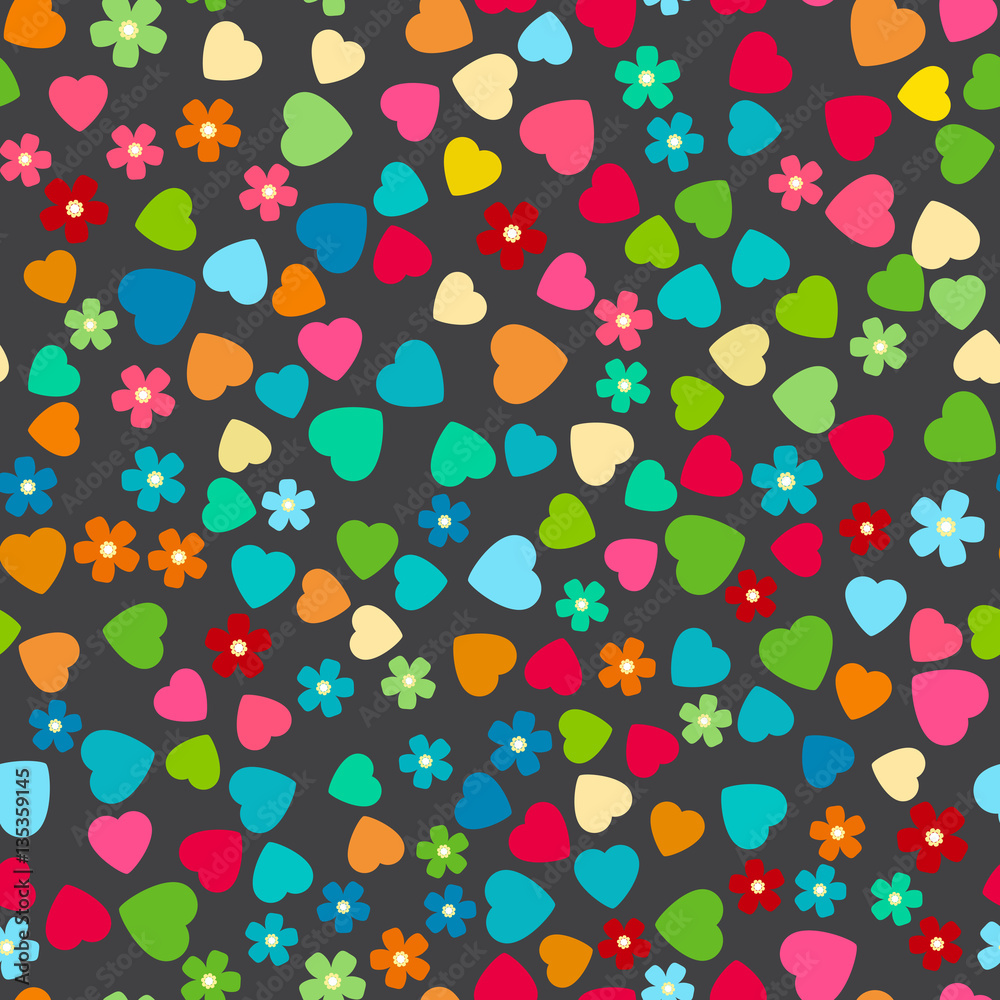 Seamless background, vector pattern for cushion, pillow, bandanna, kerchief, shawl fabric print. Texture for clothes and bedclothes. Pattern with heart made of doodles for Valentines day