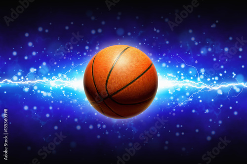 Basketball and powerful blue lightning