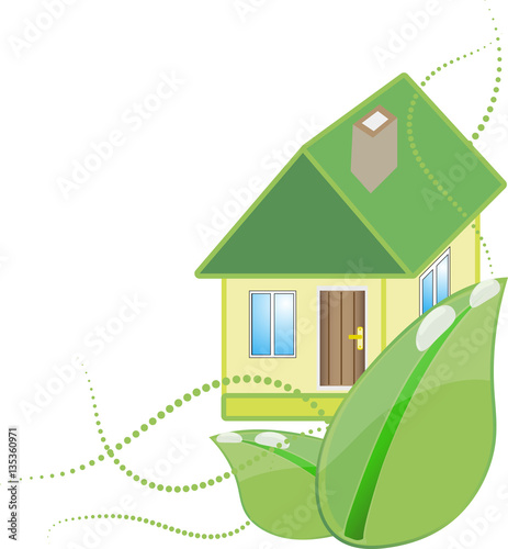 Illustration icon green house with leaf isolated on white background