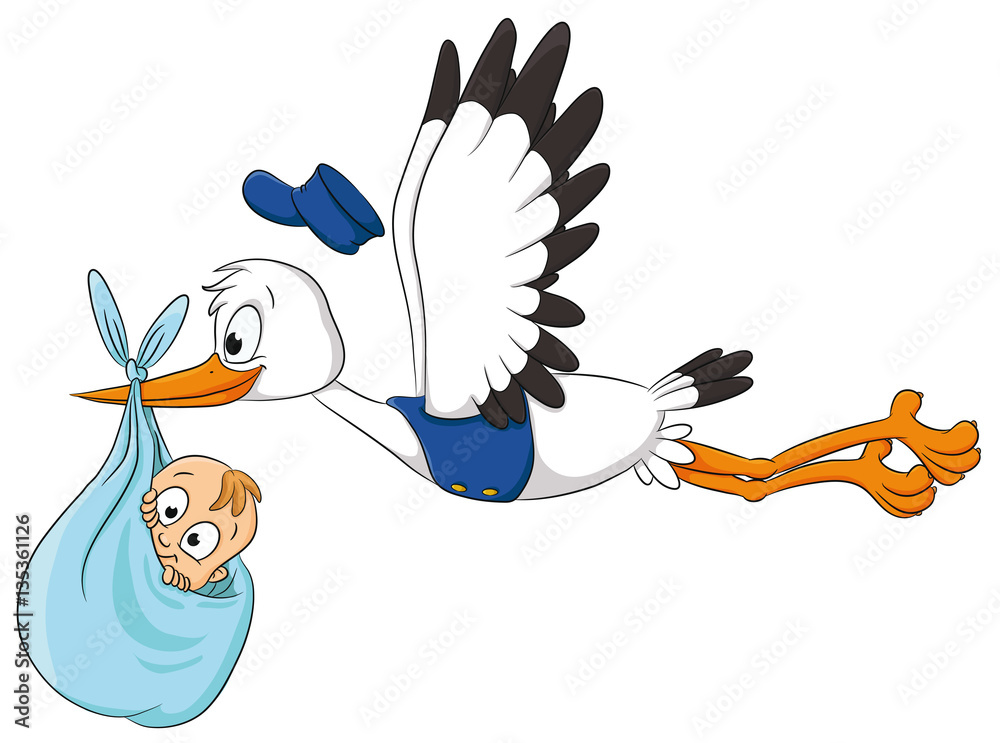 Vektor Illustration eines Klapperstorchs mit Baby Stock Vector | Adobe ...