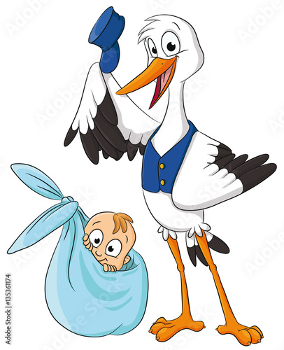 Vektor Illustration eines Klapperstorchs mit Baby