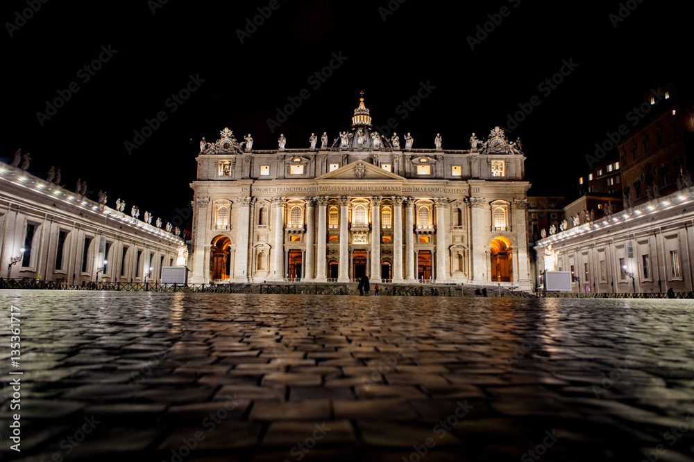 Vatican City, St Peter's Basilica at night