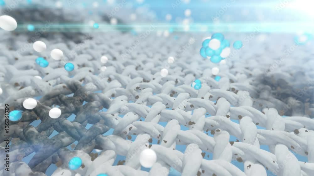 Washing powder ad. Demo visualization showing the removal of dirt from material . Laundry dirt removal.  Macro 3d high quality animation. Version 1.