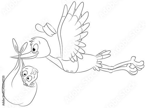 Vektor Illustration eines Klapperstorchs mit Baby
