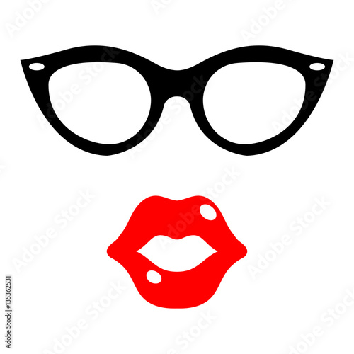 Icono plano gafas chica con labios en fondo blanco