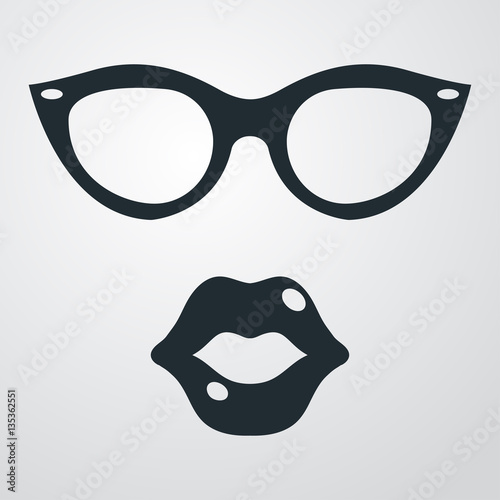 Icono plano gafas chica con labios en fondo degradado