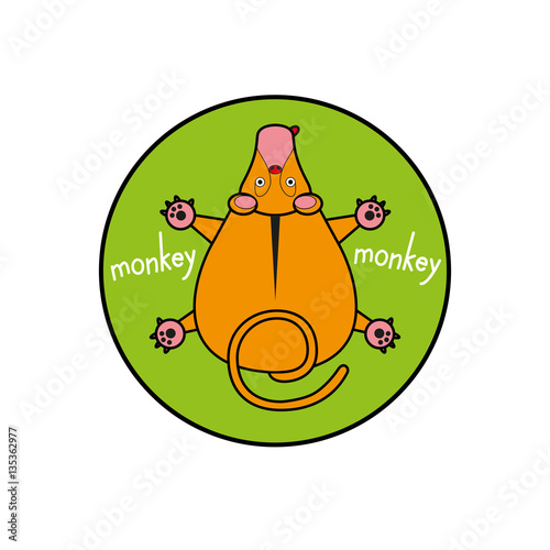 Cartoon vector monkey. marmoset top view. Inscribed in a circle as an emblem green background.