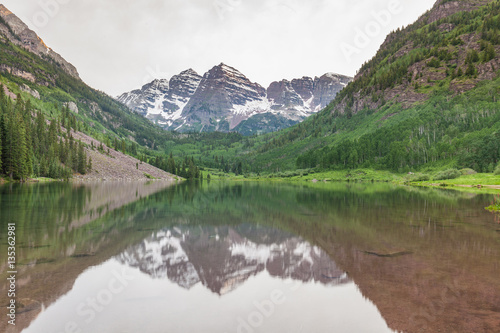 Scenic Reflection of the Maroon Bells in Summer