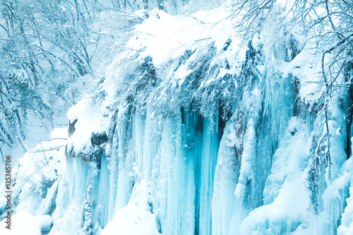      Frozen waterfalls in nature park Plitvice, Croatia  photo