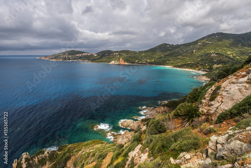 Western coastline of Corsica in approach of Cargese village