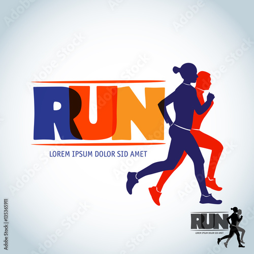 Run club logo template. Sport logotype template, sports club, running club and fitness vector logo design template. Man and woman fitness. Couple running.