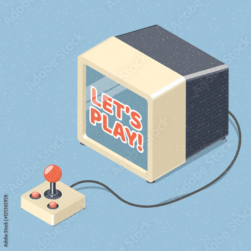 Lets play video games concept retro illustration. 