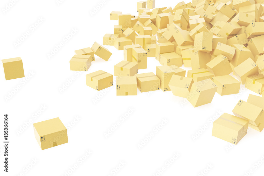 Delivery concept. Cardboard boxes background. Space for text. 3d rendering