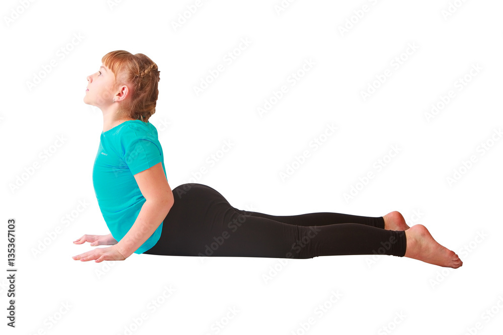 beautiful woman doing yoguna white background