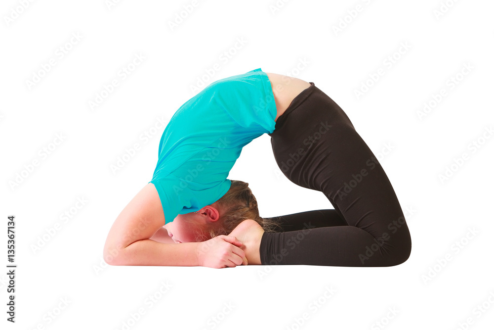 Fototapeta premium beautiful woman doing yoguna white background