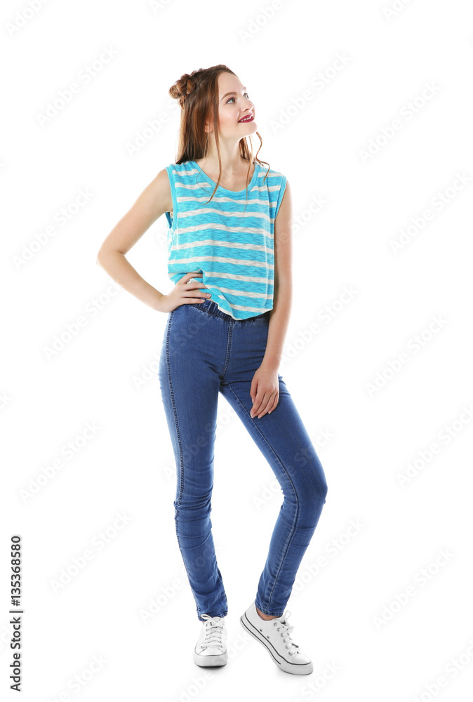 Attractive teenage girl isolated on white