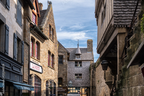 Fototapeta Naklejka Na Ścianę i Meble -  Historic facades buildings inside Mont-Saint-Michel Abbey, France