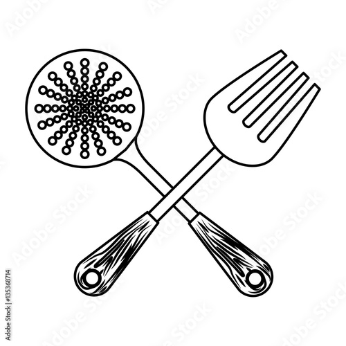 figure skimmer with big fork tools, vector illustration