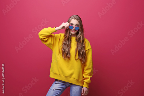 Pretty teenager girl on col...