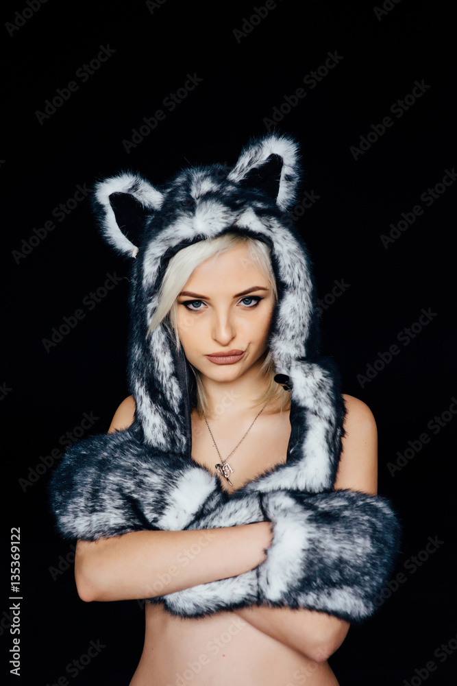 Sensual woman without underwear wearing earflaps Sensual woman without underwear wearing earflaps