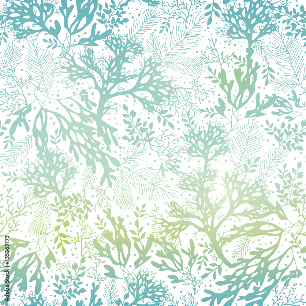 Obraz premium Vector Blue Freen Seaweed Texture Seamless Pattern Background. Great for elegant gray fabric, cards, wedding invitations, wallpaper.