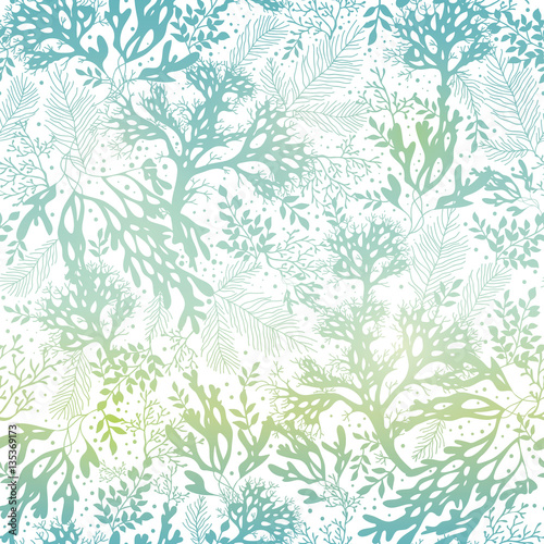 Vector Blue Freen Seaweed Texture Seamless Pattern Background. Great for elegant gray fabric, cards, wedding invitations, wallpaper.