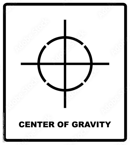 CENTER OF GRAVITY packaging symbol on a corrugated cardboard box. For use on cardboard boxes, packages and parcels. Vector illustration