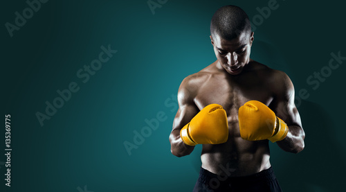 Sport. Male Athlete Boxer Punching.