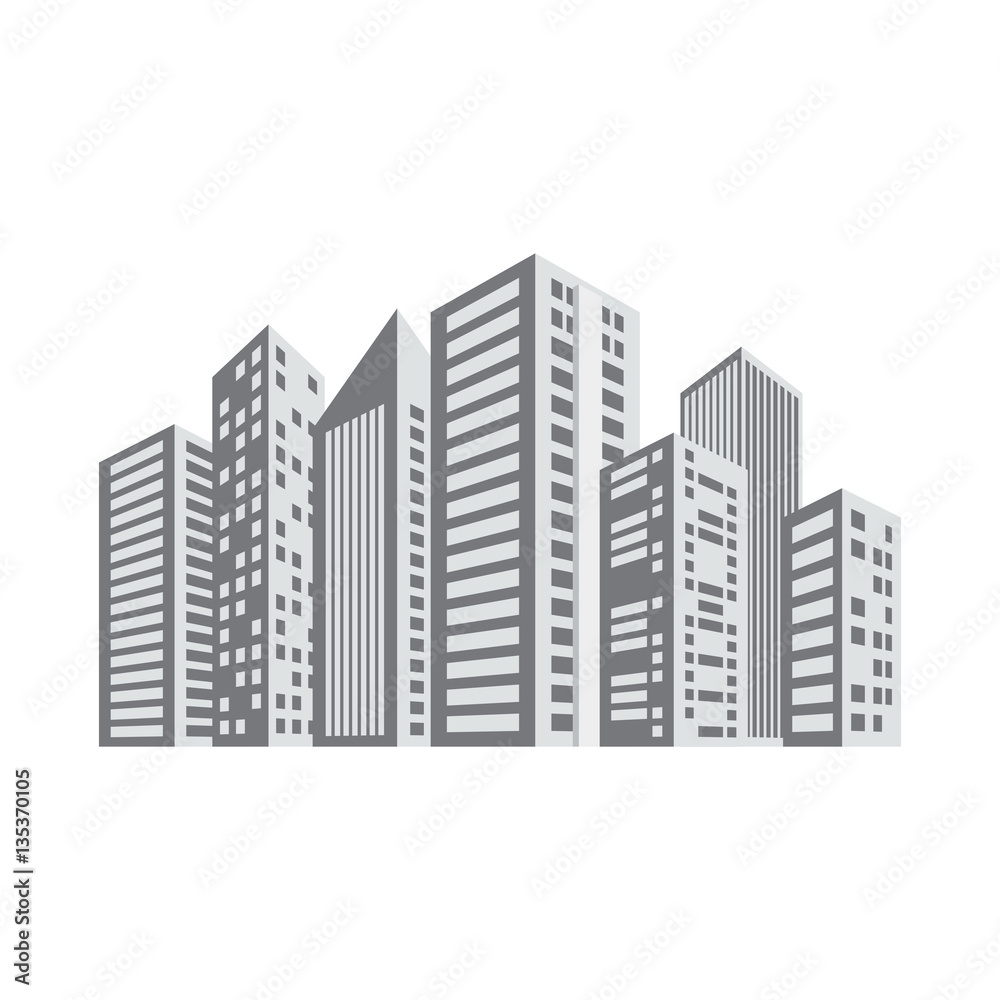 gray buildings and city scene line sticker, vector illustration