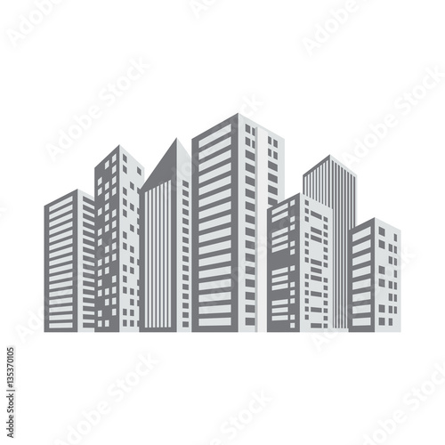 gray buildings and city scene line sticker, vector illustration