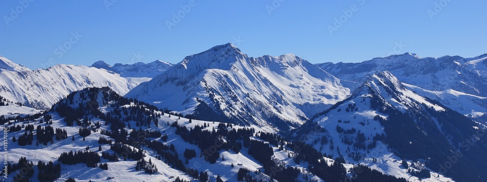 Hornberg, Giferspitz and Wasseregrat seen from the Rellerli ski area