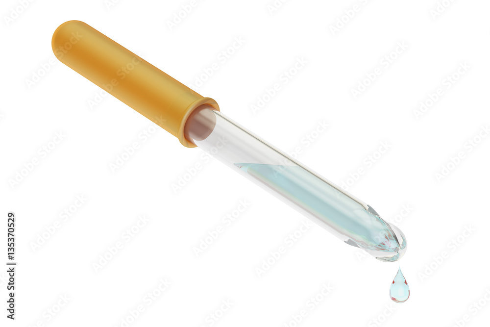 Pipette with liquid, 3D rendering Pipette with liquid, 3D rendering
