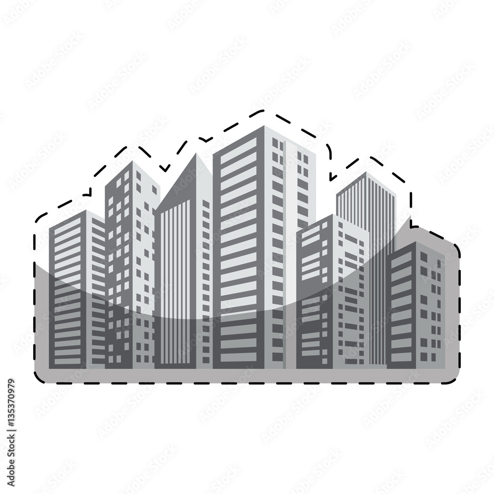 grayscale buildings and city scene line sticker, vector illustration grayscale buildings and city scene line sticker, vector illustration