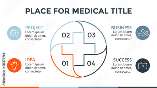 Vector plus infographic, medical diagram, healthcare graph, hospital presentation, emergency chart. Medicine doctor logo. Concept with 4 options, parts, steps, processes.