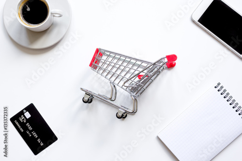 concept online shopping with smartphone on white background mock up