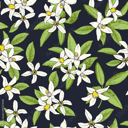 Floral seamless pattern of isolated hand drawn flowers in sketch