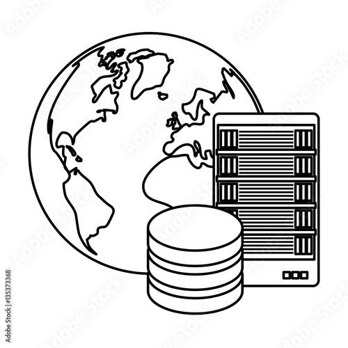 figure global database server banner icon design, vector illustration