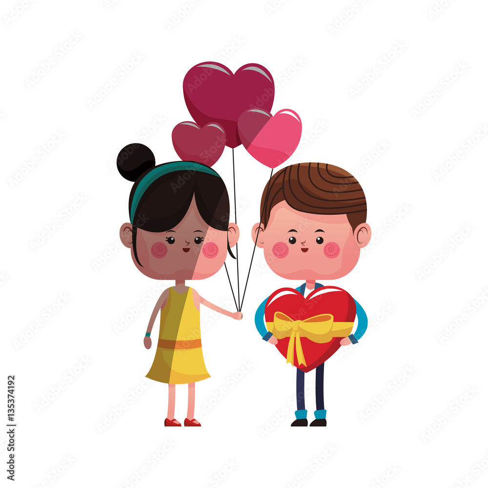kawaii couple in love with heart balloons over white background. colorful design. vector illustration kawaii couple in love with heart balloons over white background. colorful design. vector illustration