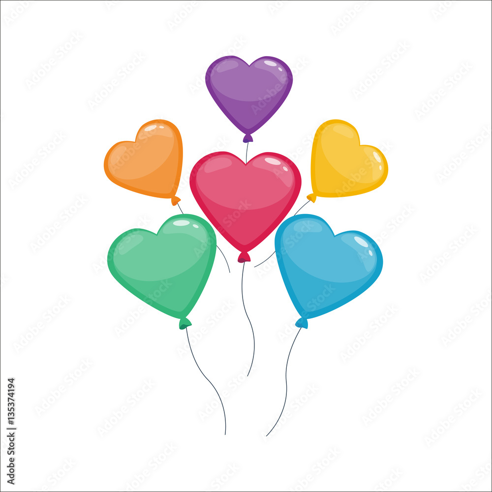 Color glossy hearts balloons vector illustration.