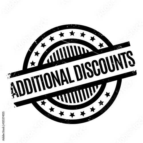 Additional Discounts rubber stamp. Grunge design with dust scratches. Effects can be easily removed for a clean, crisp look. Color is easily changed.