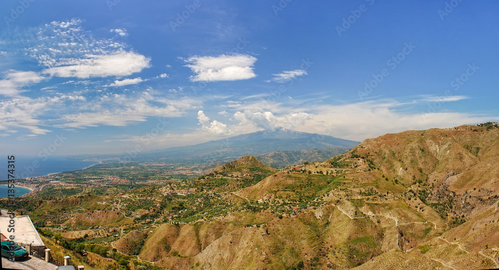 Italy, Sicily, Taormina, Mount Etna
