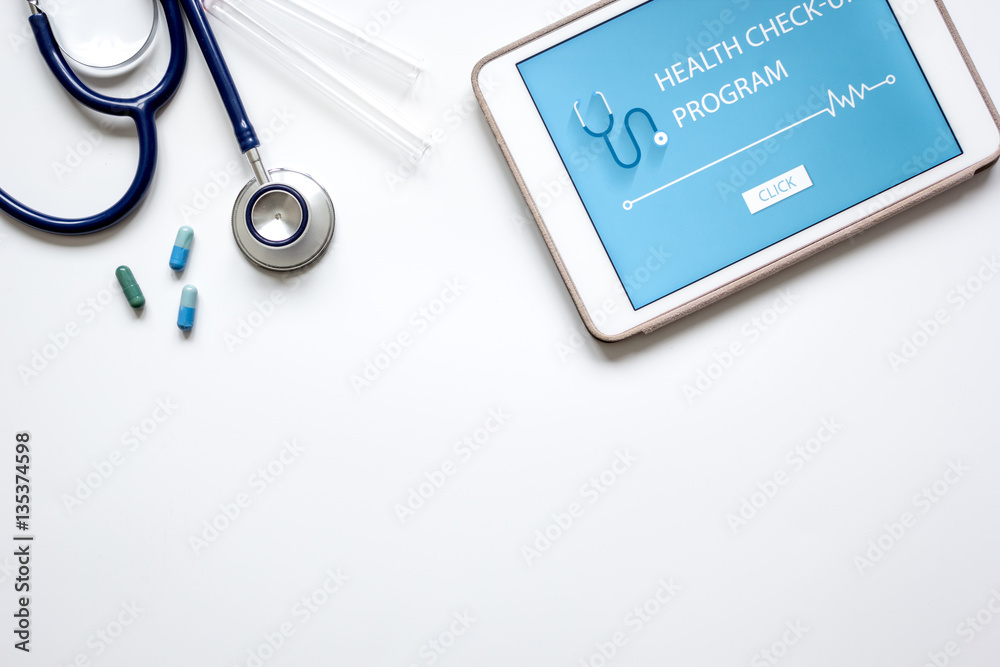 concept time health check up on white background concept time health check up on white background