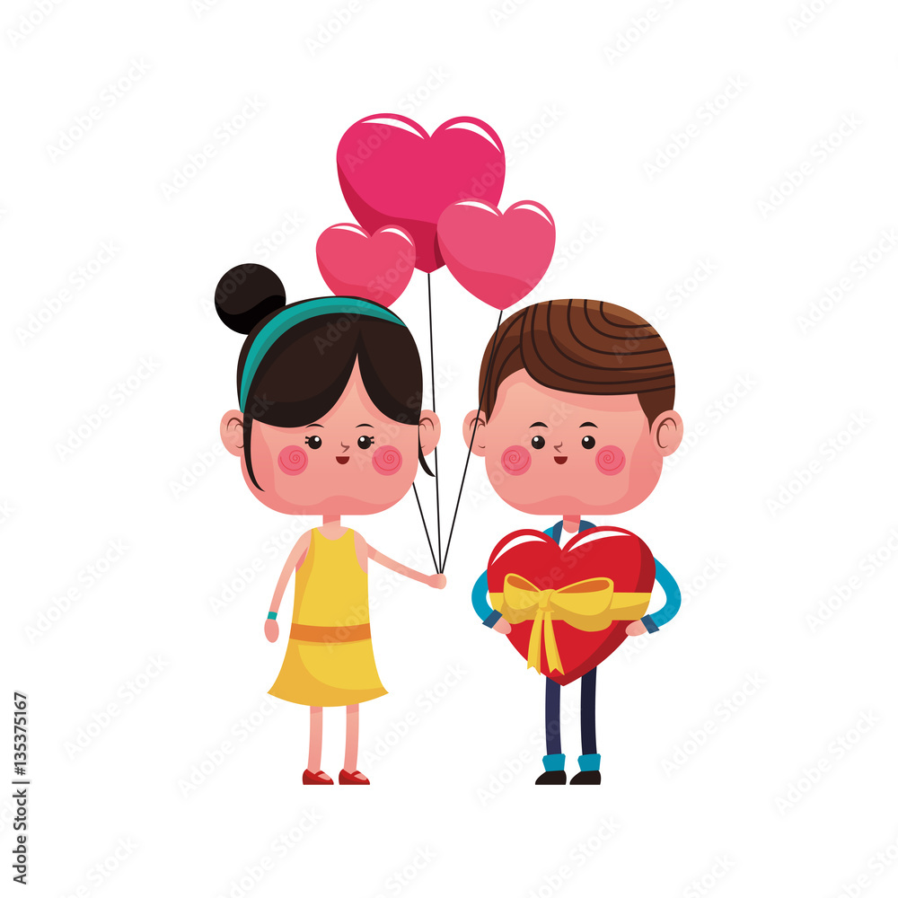 kawaii couple in love with heart balloons over white background. colorful design. vector illustration kawaii couple in love with heart balloons over white background. colorful design. vector illustration