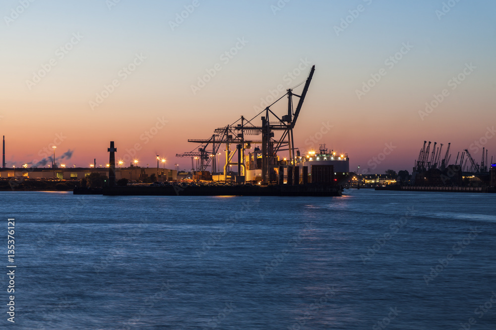 Port of Hamburg at sunset