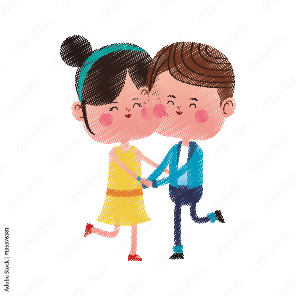 kawaii couple in love over white background. colorful design. vector illustration kawaii couple in love over white background. colorful design. vector illustration