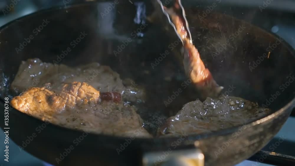 Close up of frying meat Close up of frying meat