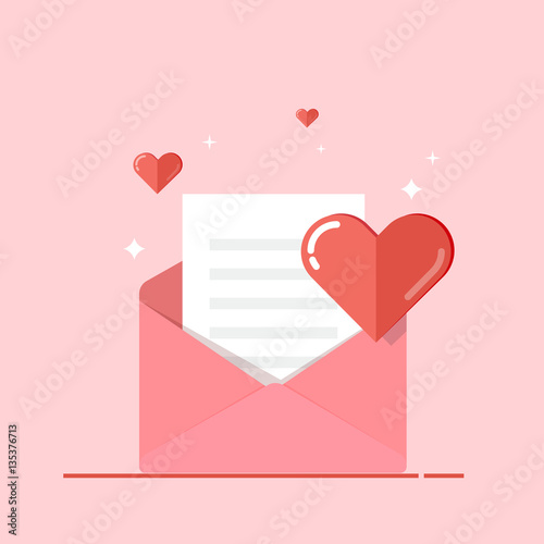 Love letter, greeting card, invitation isolated on pink background. Valentine s day. Vector, flat illustration EPS10.