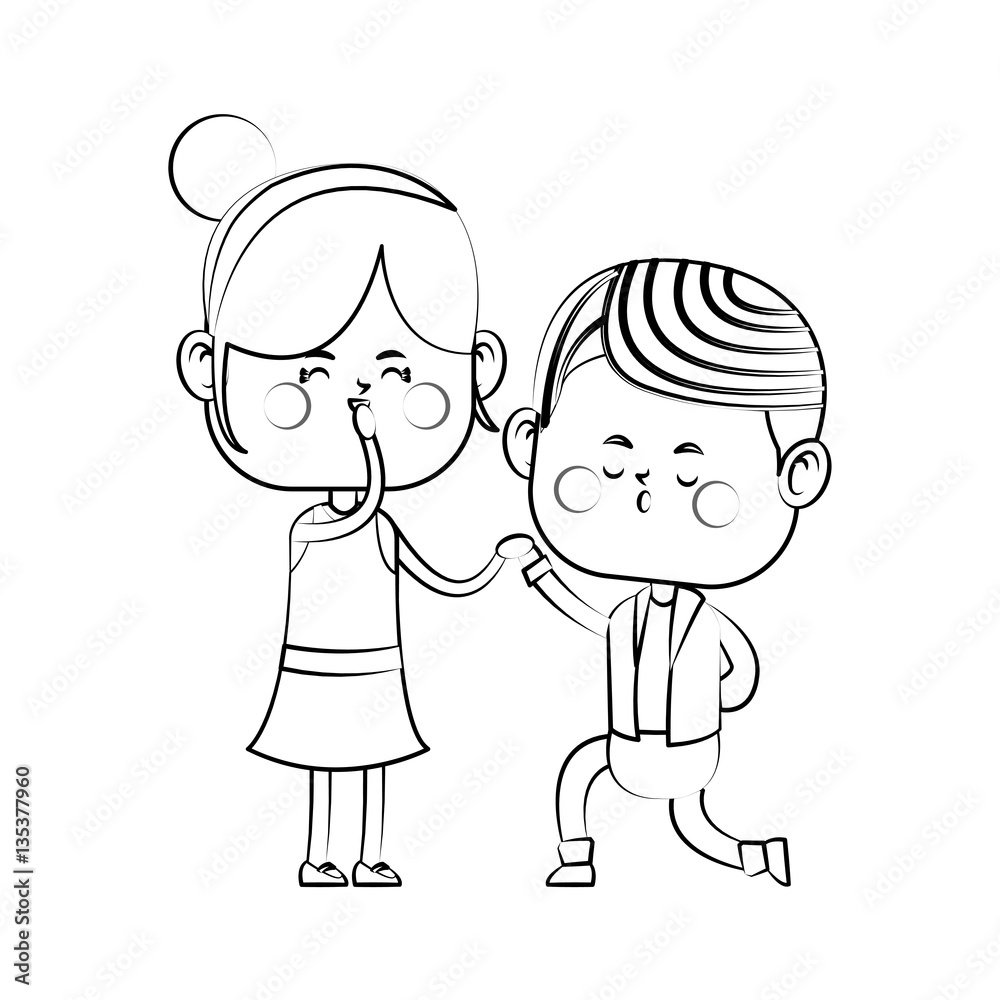 kawaii couple in love over white background. vector illustration